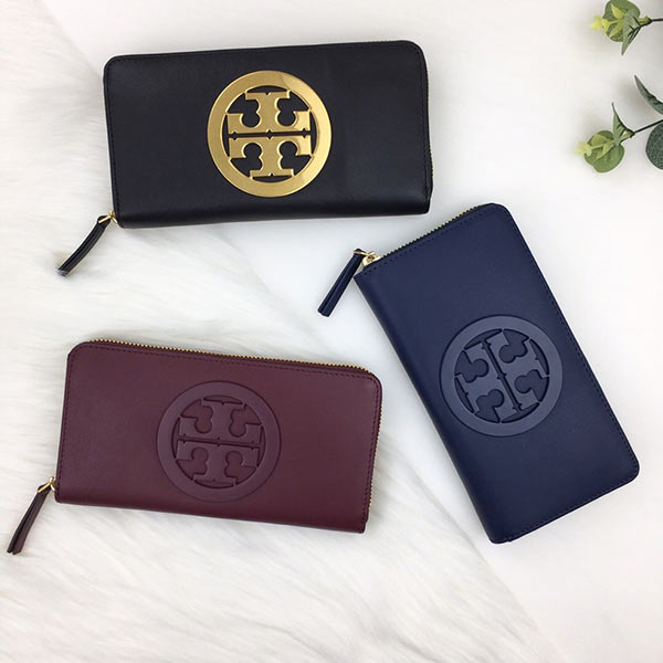 Tory Burch Charlie 雙T LOGO牛皮拉鍊長夾