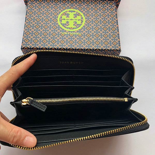 Tory burch Robinson 經典十字纹防刮皮革拉鏈長夾